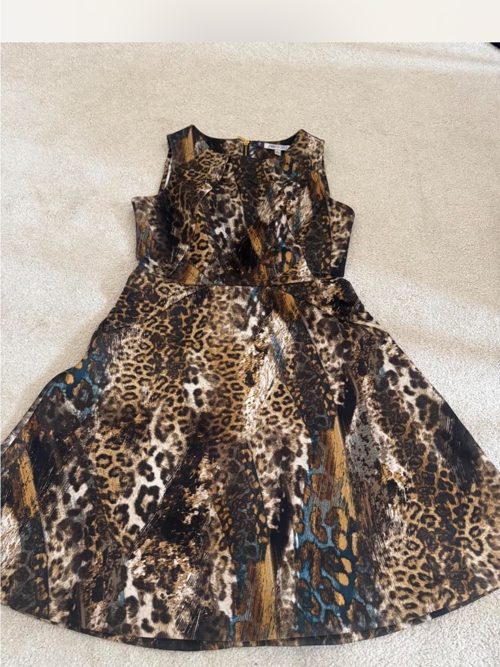 Jennifer Lopez Brown and Teal Animal-Print Dress